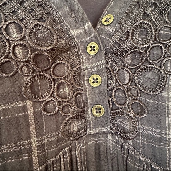 Anthropologie’s Akemi Kin Sz 2 Cottagecore Dress Navy Blue Plaid Codie Lace - Picture 8 of 16